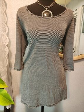 Rolla Coster Black and White Striped Scoop Neck Long Sleeve Dress